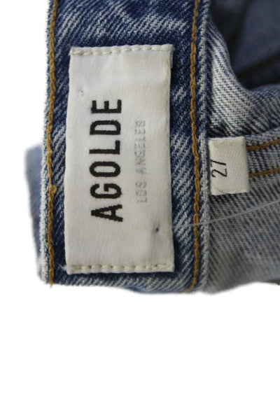 Agolde Womens Button Fly High Rise Medium Wash Distressed Jeans Blue Size 27