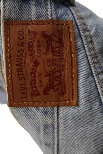 Levis Womens Button Fly High Rise Distressed Tapered Jeans Blue Denim Size 27