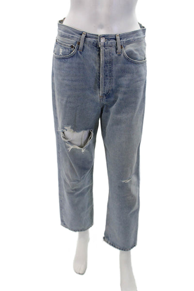 Agolde Womens Button Fly High Rise Medium Wash Distressed Jeans Blue Size 26
