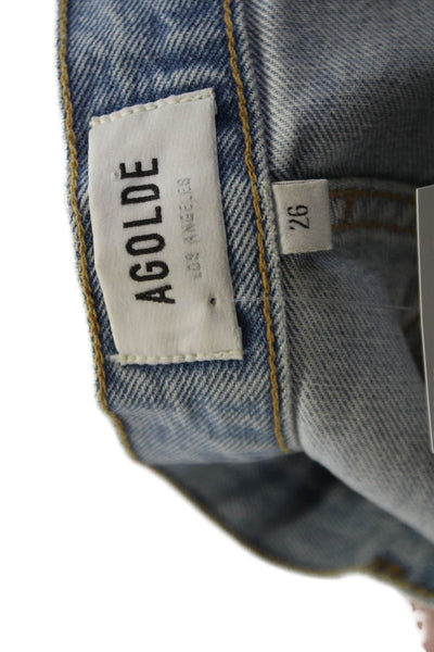 Agolde Womens Button Fly High Rise Medium Wash Distressed Jeans Blue Size 26