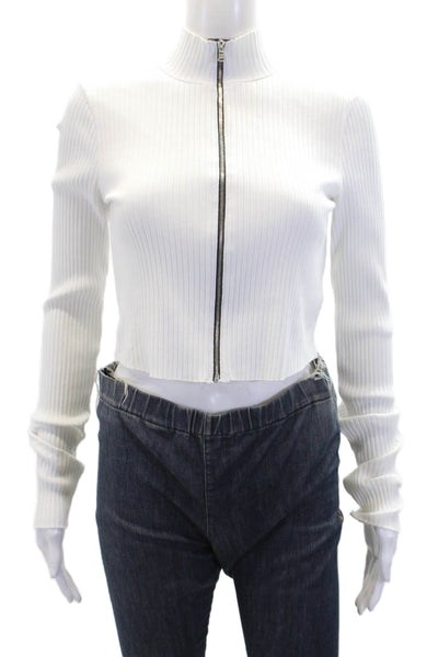 Cotton Citizen Womens Long Sleeve Front Zip Mock Neck Sweater White Size Medium