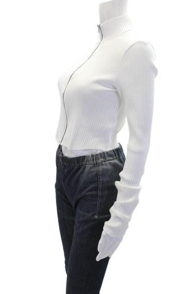 Cotton Citizen Womens Long Sleeve Front Zip Mock Neck Sweater White Size Medium