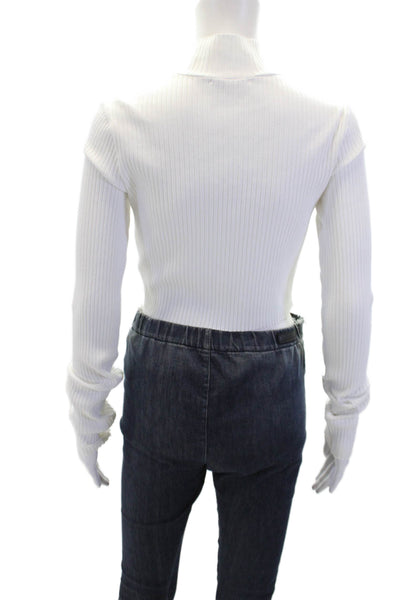 Cotton Citizen Womens Long Sleeve Front Zip Mock Neck Sweater White Size Medium