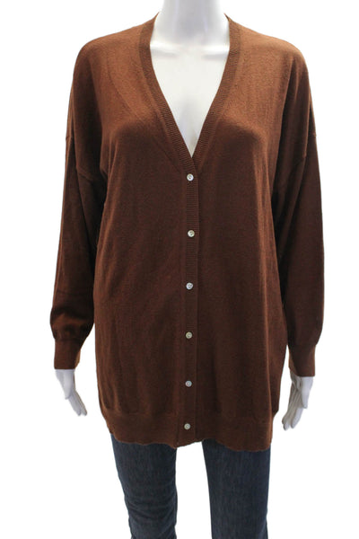 Zara Womens Button Front Long Sleeve V Neck Cardigan Sweater Brown Size Small