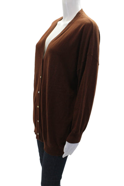Zara Womens Button Front Long Sleeve V Neck Cardigan Sweater Brown Size Small