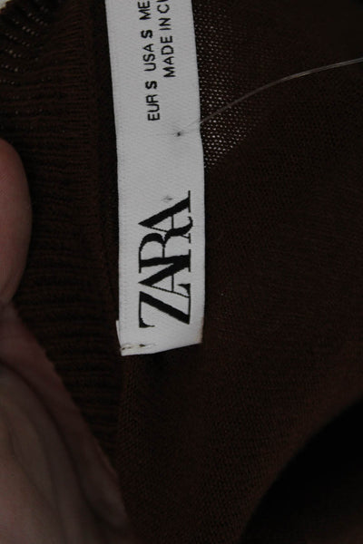 Zara Womens Button Front Long Sleeve V Neck Cardigan Sweater Brown Size Small