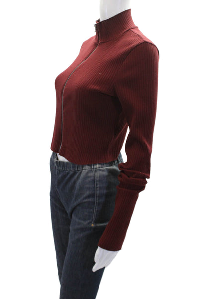 Cotton Citizen Womens Front Zip Mock Neck Ribbed Knit Sweater Red Cotton Large