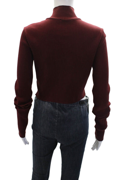 Cotton Citizen Womens Front Zip Mock Neck Ribbed Knit Sweater Red Cotton Large