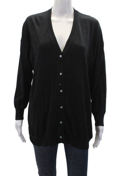 Zara Womens Button Front Long Sleeve V Neck Cardigan Sweater Black Size Small