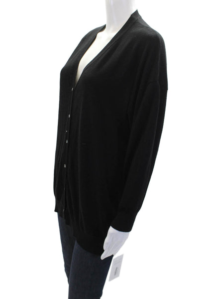 Zara Womens Button Front Long Sleeve V Neck Cardigan Sweater Black Size Small