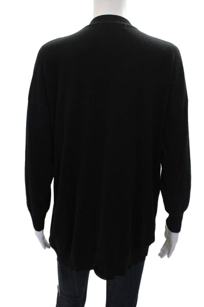 Zara Womens Button Front Long Sleeve V Neck Cardigan Sweater Black Size Small