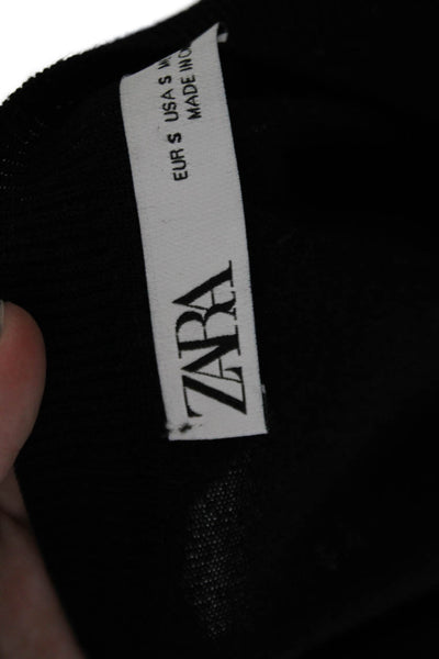 Zara Womens Button Front Long Sleeve V Neck Cardigan Sweater Black Size Small