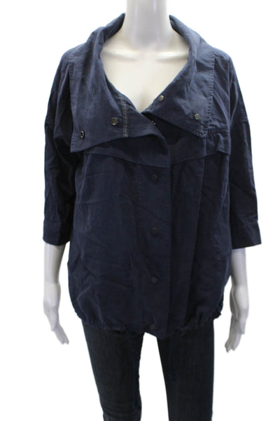 J Brand Womens Cotton Long Sleeve Button Collar Blouse Navy Size XS
