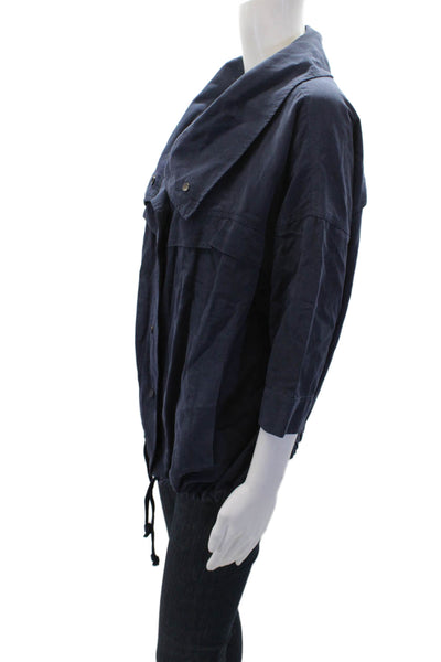 J Brand Womens Cotton Long Sleeve Button Collar Blouse Navy Size XS