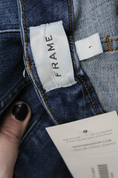 Frame Womens Cotton Button Zip Straight Leg Denim Jeans Blue Size 01