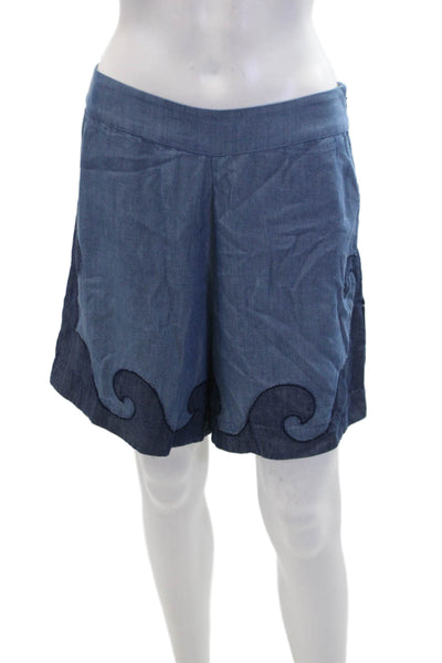 Carolina K Womens Wave Detail Medium Wash High-Rise Shorts Blue Size M