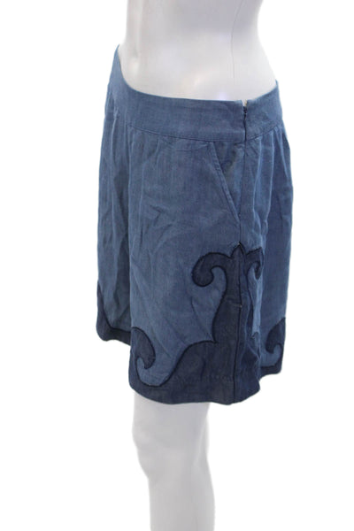 Carolina K Womens Wave Detail Medium Wash High-Rise Shorts Blue Size M