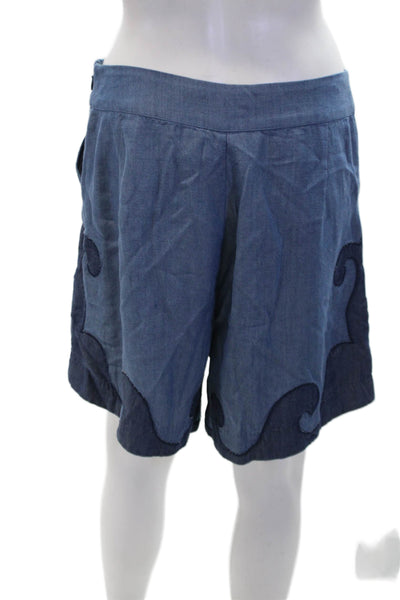 Carolina K Womens Wave Detail Medium Wash High-Rise Shorts Blue Size M