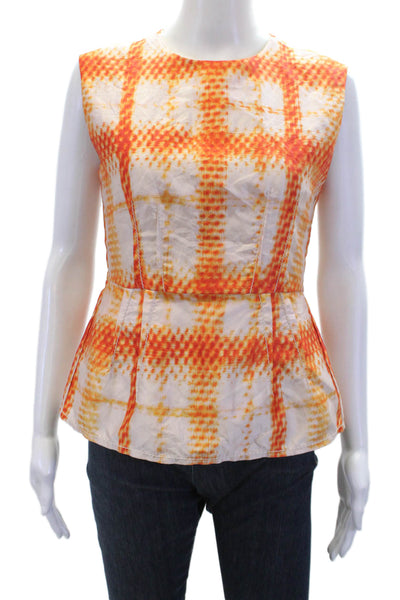 Odeeh Womens Abstract Print Sleeveless Peplum Tank Top Orange Size 34