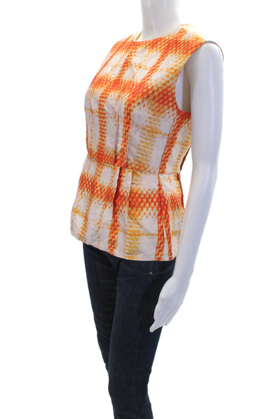 Odeeh Womens Abstract Print Sleeveless Peplum Tank Top Orange Size 34