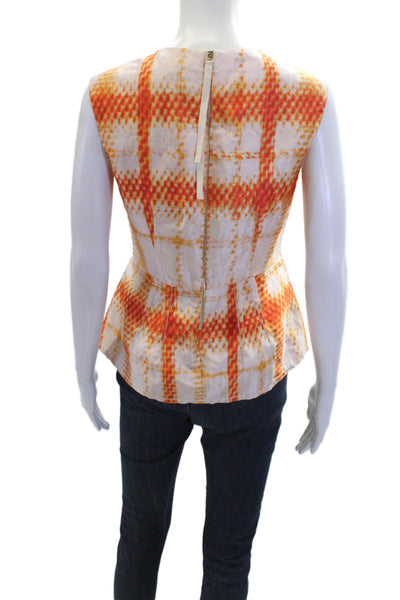 Odeeh Womens Abstract Print Sleeveless Peplum Tank Top Orange Size 34