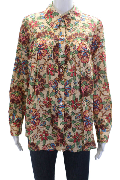 Smythe Womens Cotton Floral Collared Button-Down Shirt Multicolor Size S