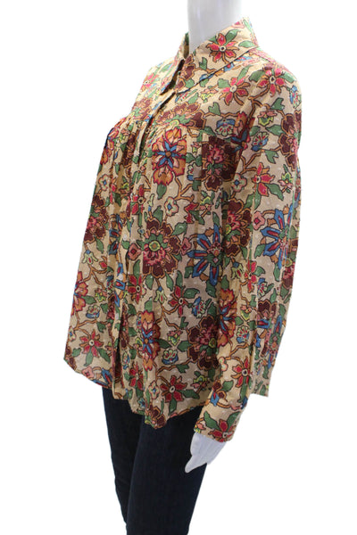 Smythe Womens Cotton Floral Collared Button-Down Shirt Multicolor Size S