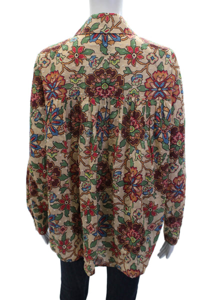 Smythe Womens Cotton Floral Collared Button-Down Shirt Multicolor Size S
