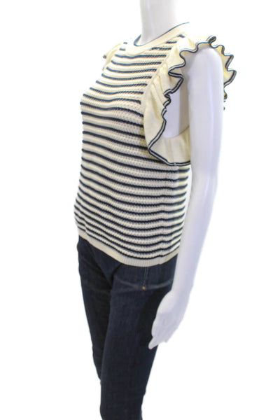 Eleven Six Womens Cotton Striped Sleeveless Ruffled Knit Tank Top Cream Size S