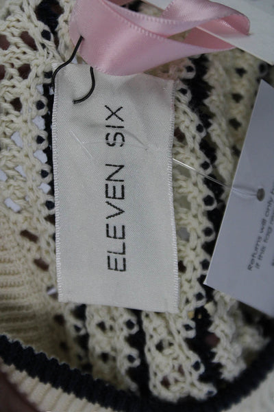 Eleven Six Womens Cotton Striped Sleeveless Ruffled Knit Tank Top Cream Size S