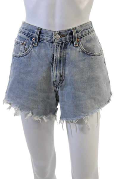 Levis Womens Zipper Fly High Rise Fringe Cut Off Denim Shorts Blue Size 31
