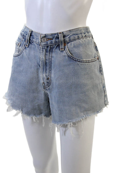 Levis Womens Zipper Fly High Rise Fringe Cut Off Denim Shorts Blue Size 31