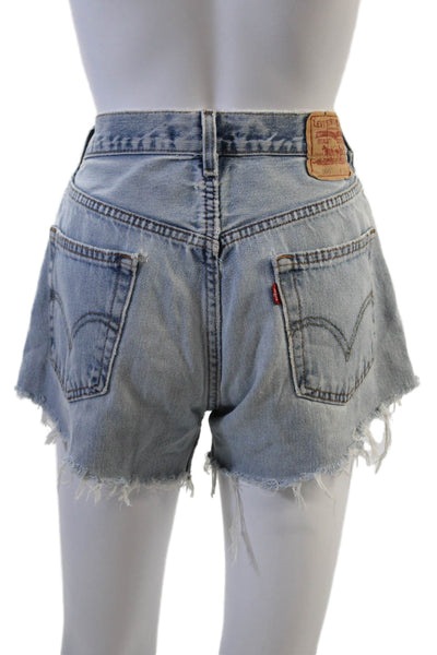 Levis Womens Zipper Fly High Rise Fringe Cut Off Denim Shorts Blue Size 31