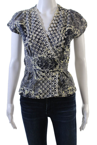 Twelfth Street by Cynthia Vincent Womens Cotton Eyelet Detail Blouse Gray Size S
