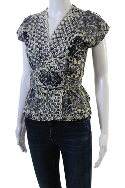 Twelfth Street by Cynthia Vincent Womens Cotton Eyelet Detail Blouse Gray Size S
