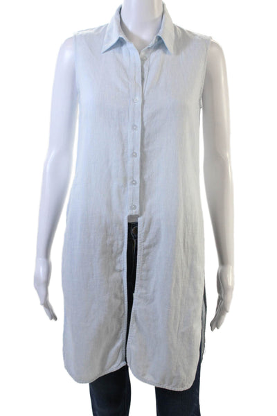Drew Womens Cotton Striped Sleeveless Side Slit Tunic Blouse Blue Size XS