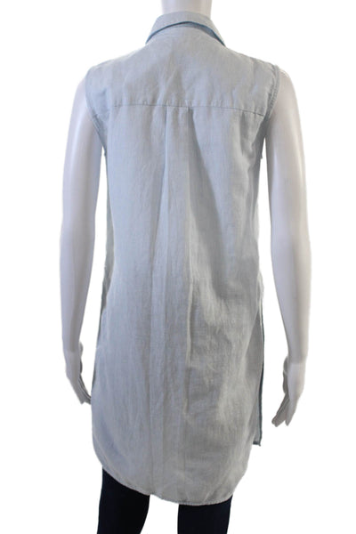 Drew Womens Cotton Striped Sleeveless Side Slit Tunic Blouse Blue Size XS