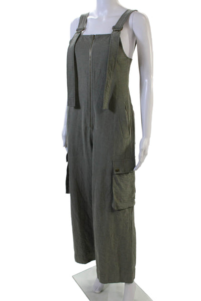 Choosy Womens Zippered Cargo Pocket Detail Jumpsuit Olive Green Size XS