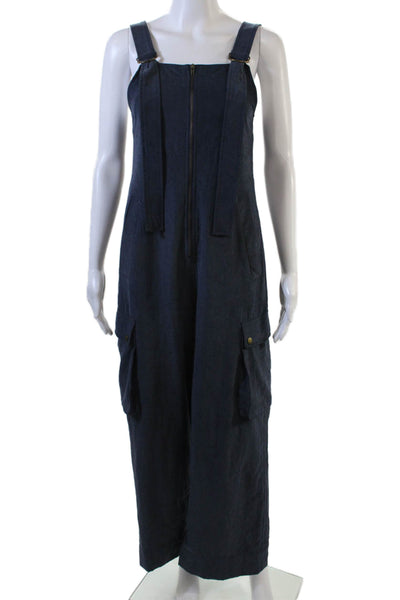 Choosy Womens Zippered Cargo Pocketed Wide Legged Jumpsuit Blue Size XS