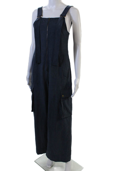 Choosy Womens Zippered Cargo Pocketed Wide Legged Jumpsuit Blue Size XS