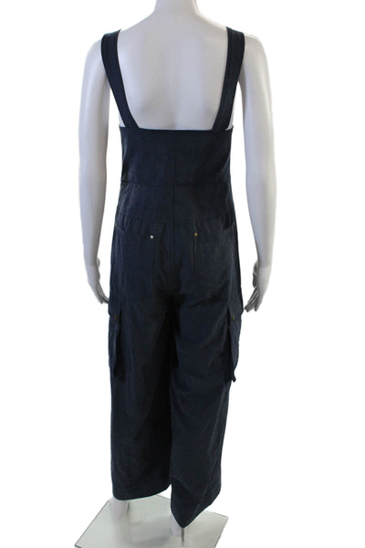Choosy Womens Zippered Cargo Pocketed Wide Legged Jumpsuit Blue Size XS