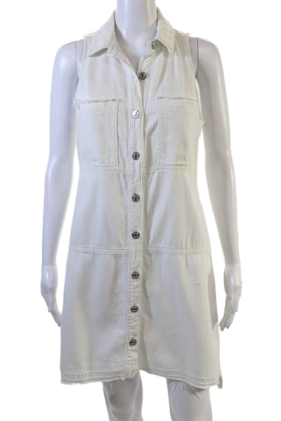 7 For All Mankind Womens Cotton Collared Distressed Detail Dress White Size XS