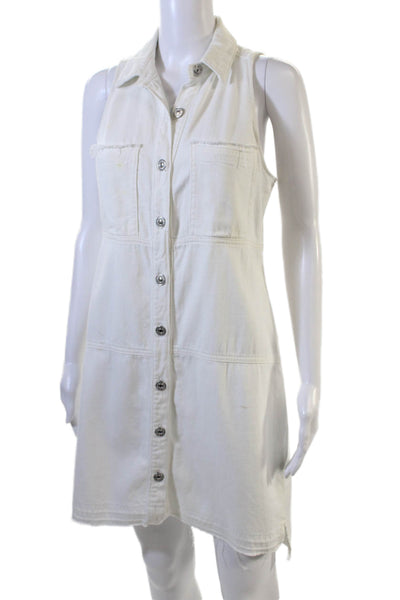 7 For All Mankind Womens Cotton Collared Distressed Detail Dress White Size XS