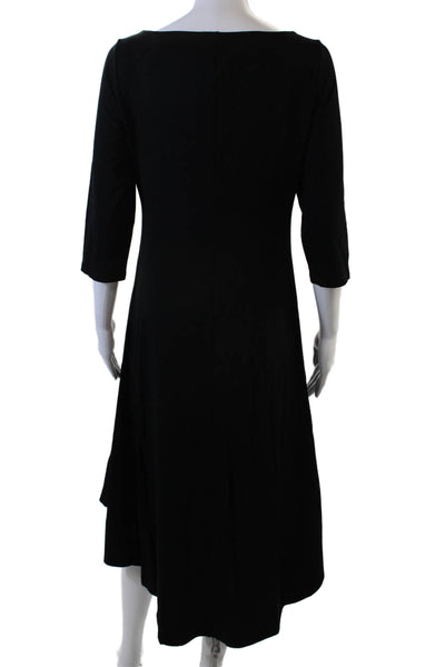 Eileen Fisher Womens Stretch V-Neck 3/4 Sleeve Midi Dress Black Size XS