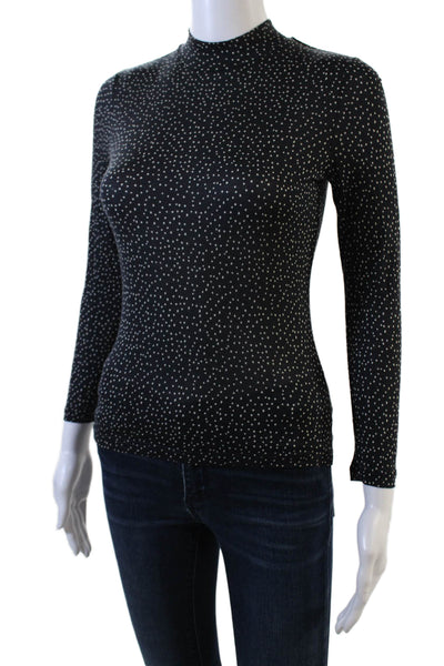 Vince Womens Polka Dot Stretch Mock Neck Long Sleeve Blouse Blue Size XS