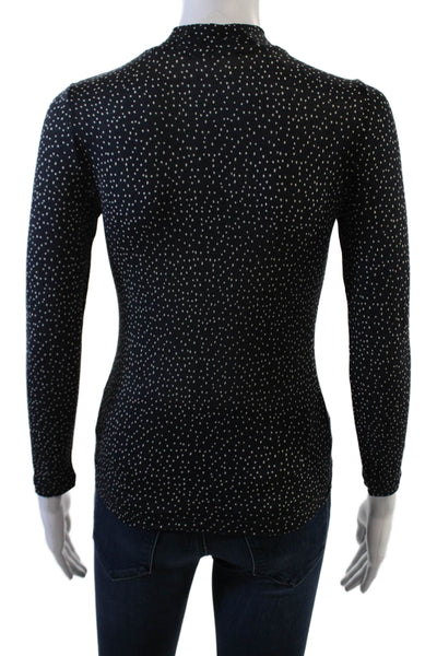Vince Womens Polka Dot Stretch Mock Neck Long Sleeve Blouse Blue Size XS