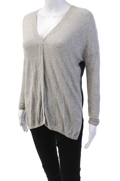 Vince Womens Merino Wool Color Block V-Neck Knit Pullover Sweater Gray Size XS