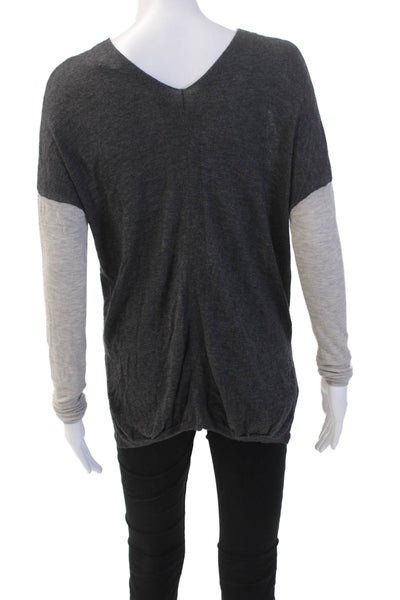 Vince Womens Merino Wool Color Block V-Neck Knit Pullover Sweater Gray Size XS