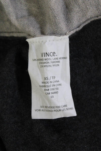 Vince Womens Merino Wool Color Block V-Neck Knit Pullover Sweater Gray Size XS