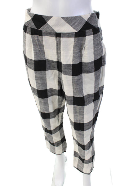 Free People Womens Cotton Checkered Zippered Straight Pants White Size S